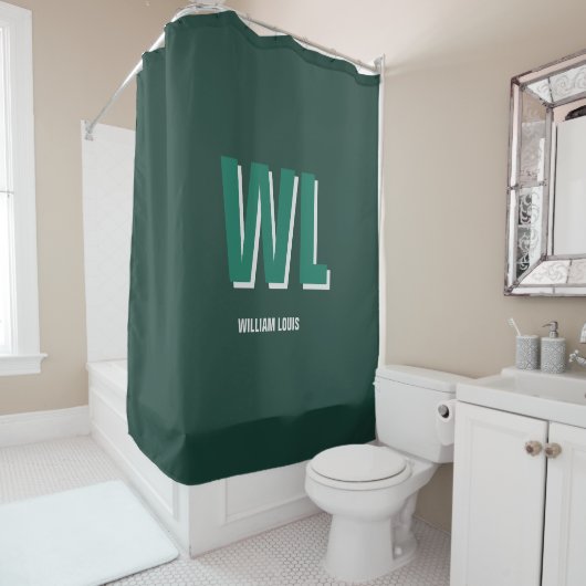 Minimalist Emerald Green Personalized Monogram Douchegordijn (In situ)