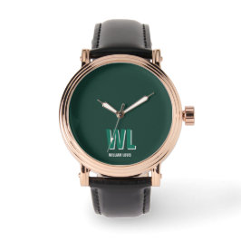 Minimalist Emerald Green Personalized Monogram Horloge