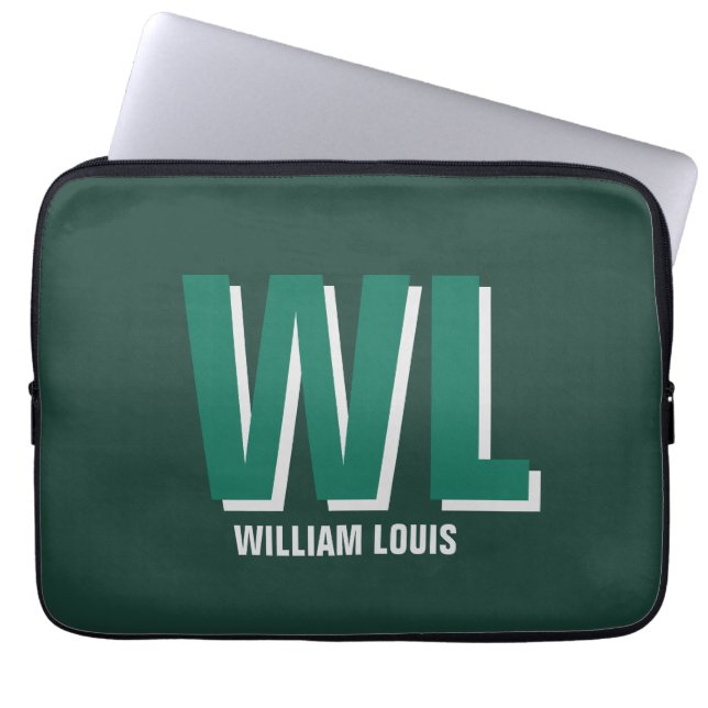 Minimalist Emerald Green Personalized Monogram  Laptop Sleeve (Voorkant)