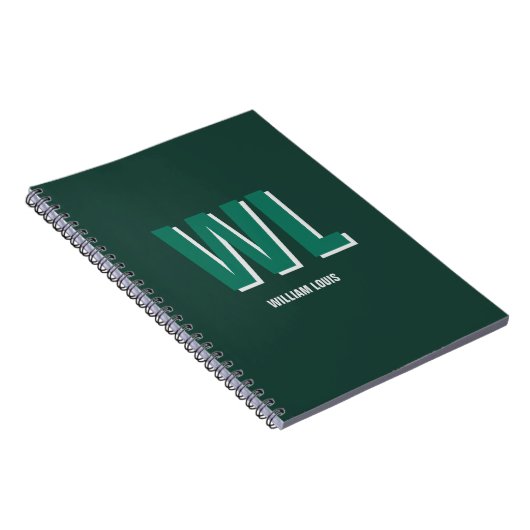 Minimalist Emerald Green Personalized Monogram  Notitieboek (Rechterzijde)