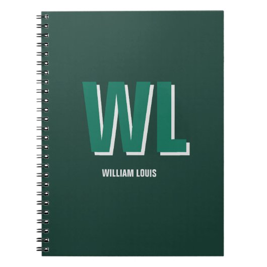 Minimalist Emerald Green Personalized Monogram  Notitieboek (Voorkant)