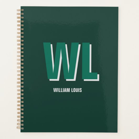 Minimalist Emerald Green Personalized Monogram  Planner (Voorkant)