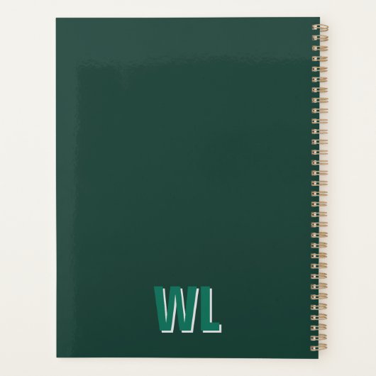 Minimalist Emerald Green Personalized Monogram Planner (Achterkant)
