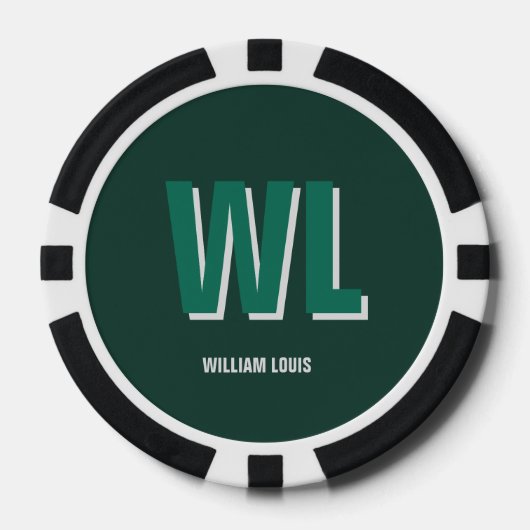 Minimalist Emerald Green Personalized Monogram  Poker Chips (Voorkant)