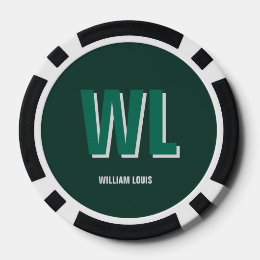 Minimalist Emerald Green Personalized Monogram Poker Chips (Achterkant)