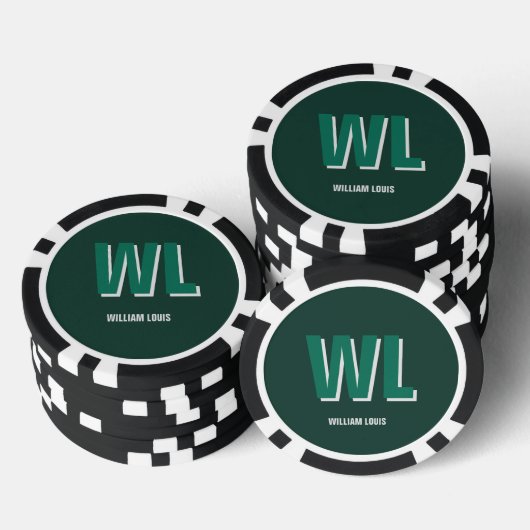 Minimalist Emerald Green Personalized Monogram Poker Chips (Opstapeling)