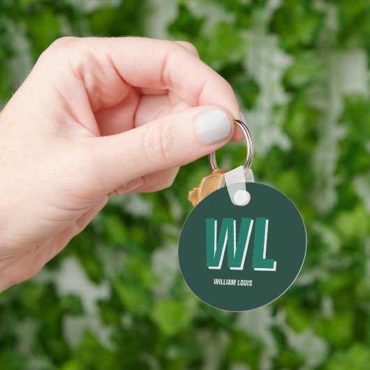 Minimalist Emerald Green Personalized Monogram  Sleutelhanger (Hand)