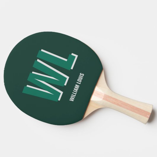 Minimalist Emerald Green Personalized Monogram Tafeltennisbatje (Zijkant)