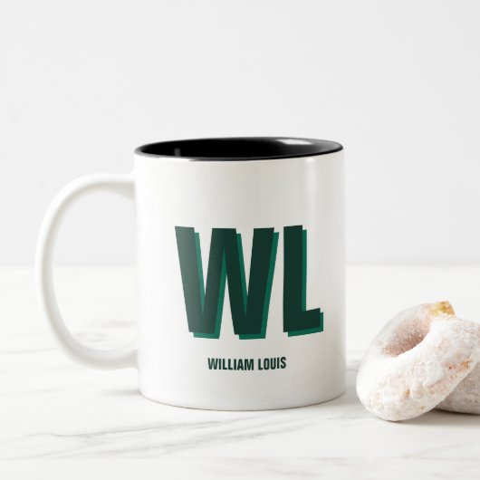 Minimalist Emerald Green Personalized Monogram Tweekleurige Koffiemok (Met donut)