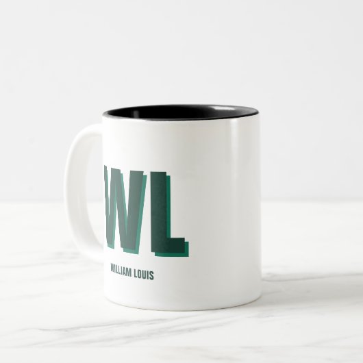 Minimalist Emerald Green Personalized Monogram Tweekleurige Koffiemok (Voorkant links)
