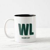 Minimalist Emerald Green Personalized Monogram Tweekleurige Koffiemok (Links)