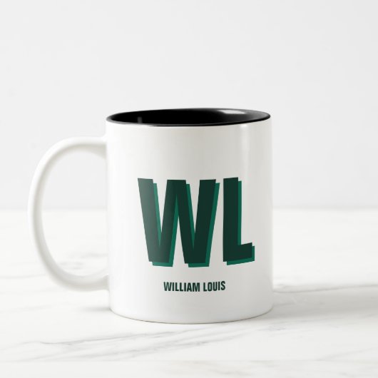 Minimalist Emerald Green Personalized Monogram Tweekleurige Koffiemok (Links)
