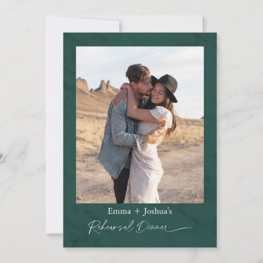 Minimalist Emerald Green Photo Rehearsal Dinner  Kaart (Achterkant)