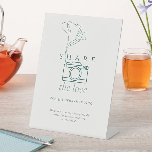 Minimalist Emerald "Share the Love" Wedding Reclamebord Met Voetstuk