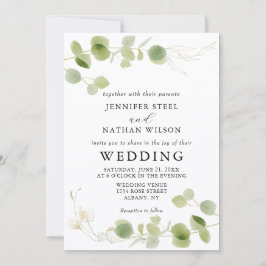 Minimalist Eucalyptus Green Foliage Classy Wedding Kaart