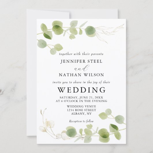 Minimalist Eucalyptus Green Foliage Classy Wedding Kaart (Voorkant)
