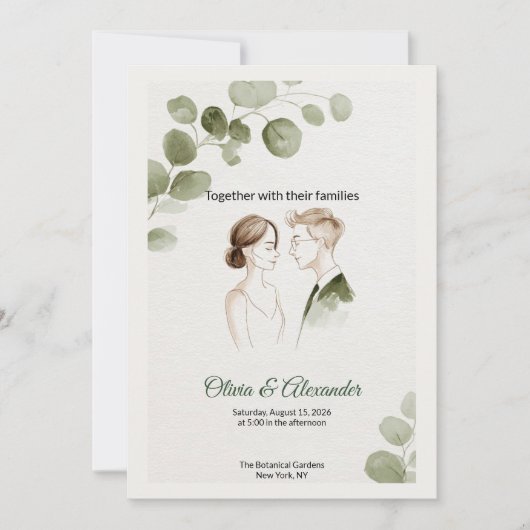 Minimalist Eucalyptus Greenery Wedding Invitation Kaart (Voorkant)