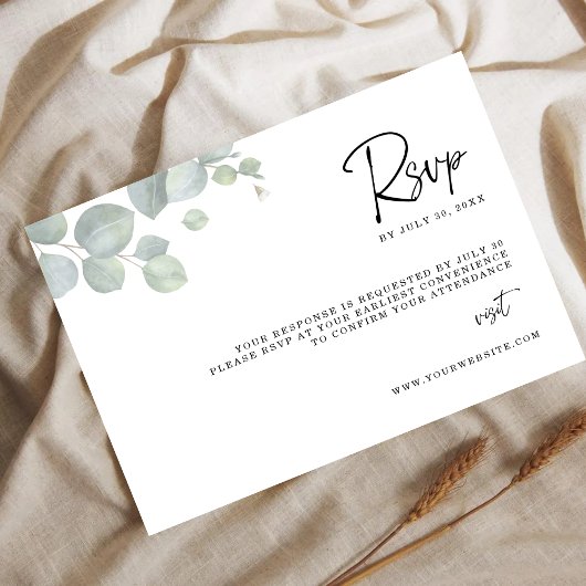 Minimalist Eucalyptus Leaves RSVP Wedding Card Save The Date