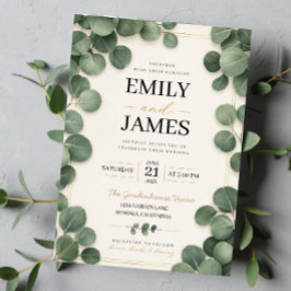 Minimalist Eucalyptus Sage Green Leaves and Gold Acryl Uitnodigingen