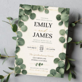 Minimalist Eucalyptus Sage Green Leaves and Gold  Kaart