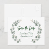Minimalist Eucalyptus Wreath Save the Date custom Aankondigingskaart (Voorkant / Achterkant)