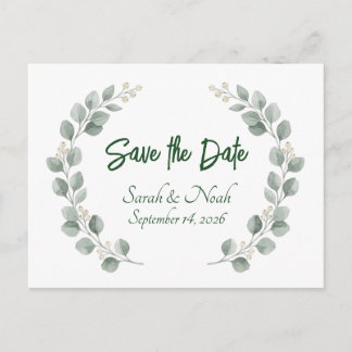 Minimalist Eucalyptus Wreath Save the Date custom Aankondigingskaart