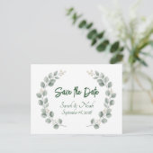 Minimalist Eucalyptus Wreath Save the Date custom Aankondigingskaart (Staand voorkant)