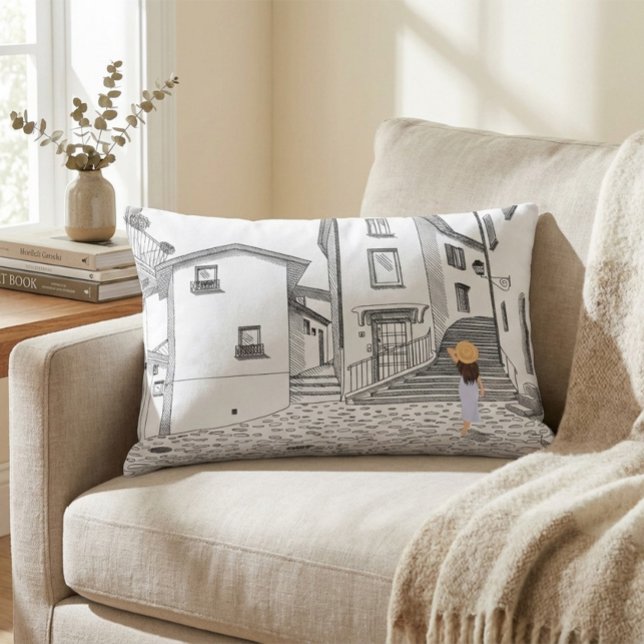 Minimalist European Street Illustration  Accent Kussen (Creator heeft geüpload)