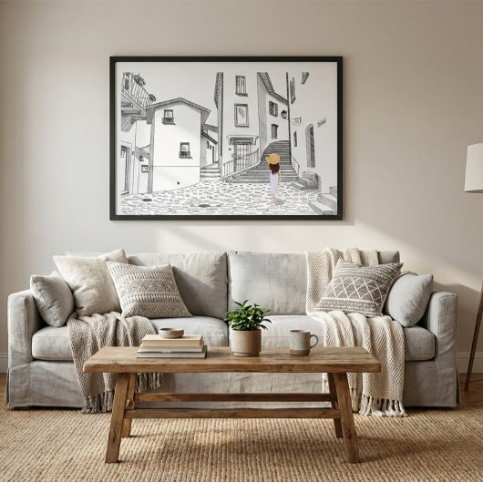 Minimalist European Street Illustration Poster