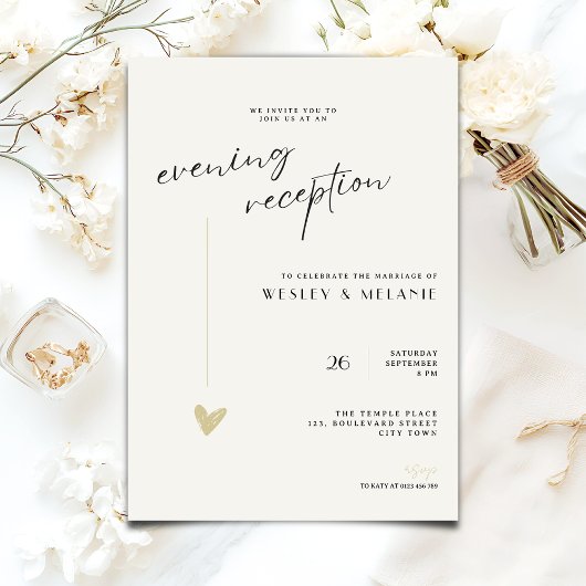 Minimalist Evening Reception Wedding Gold Black  Kaart