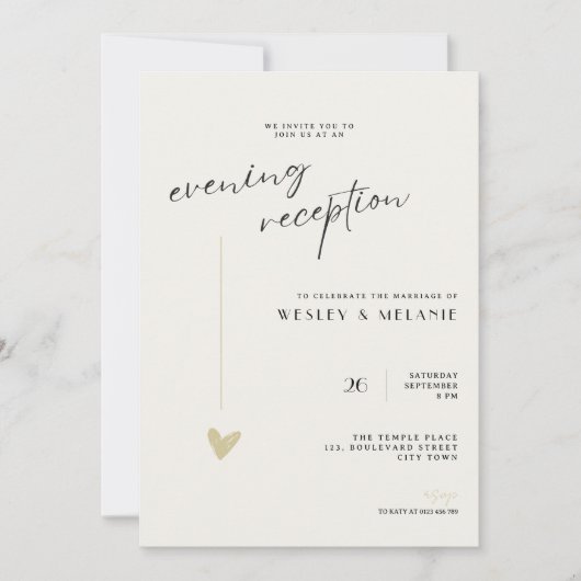 Minimalist Evening Reception Wedding Gold Black  Kaart (Voorkant)