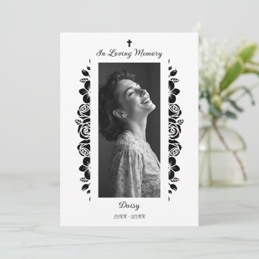 Minimalist Exquisite Floral Black & White Floral Programmakaart (Staand voorkant)