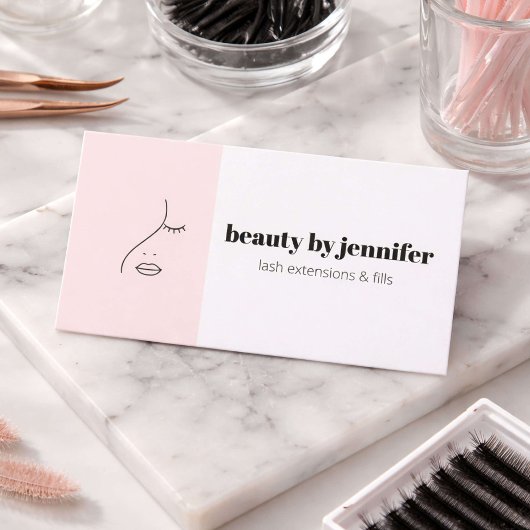 Minimalist Face Logo Lash Technician Blush Pink Visitekaartje