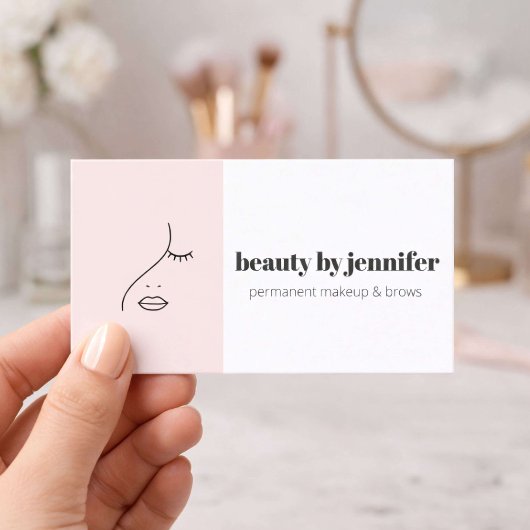 Minimalist Face Logo Permanent Makeup Artist Pink Visitekaartje