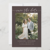 Minimalist Fall Brown Earthy Script Photo Wedding Save The Date (Voorkant)