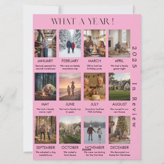 Minimalist Family Photo Year In Review Christmas Feestdagenkaart (Achterkant)