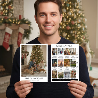 Minimalist Family Photo Year In Review Christmas Kaart