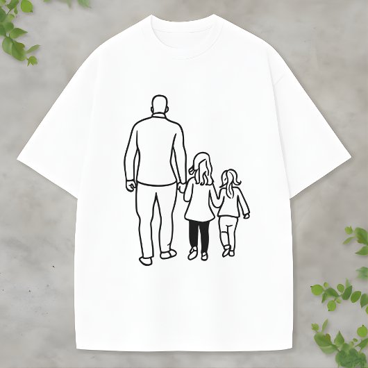 Minimalist Father and Daughters Line Art T-shirt