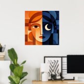 Minimalist Female Face Art Terracotta Abstract Geo Poster (Thuiskantoor)