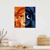 Minimalist Female Face Art Terracotta Abstract Geo Poster (Keuken)