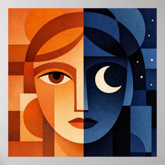 Minimalist Female Face Art Terracotta Abstract Geo Poster (Voorkant)