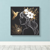 Minimalist Feminine Wall Art with Gold Botanical Canvas Afdruk (Insitu (Houten vloer))