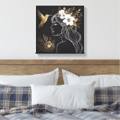 Minimalist Feminine Wall Art with Gold Botanical Canvas Afdruk (Insitu (Slaapkamer))