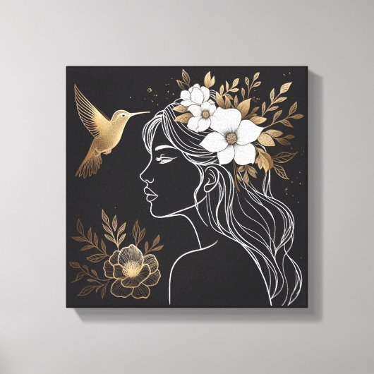 Minimalist Feminine Wall Art with Gold Botanical Canvas Afdruk (Voorkant)