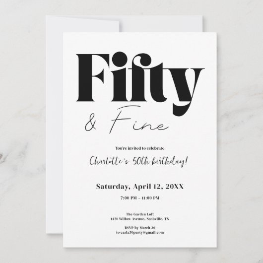 Minimalist Fifty & Fine 50th Birthday Kaart (Voorkant)