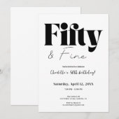 Minimalist Fifty & Fine 50th Birthday Kaart (Voorkant / Achterkant)