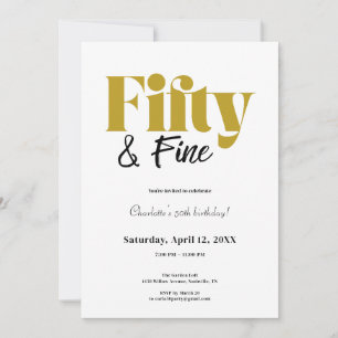 Minimalist Fifty & Fine 50th Birthday Kaart