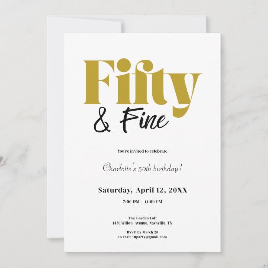 Minimalist Fifty & Fine 50th Birthday Kaart (Voorkant)