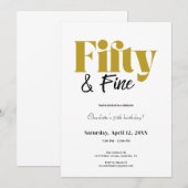 Minimalist Fifty & Fine 50th Birthday Kaart (Voorkant / Achterkant)