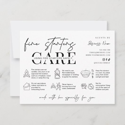Minimalist Fire Starters Warning Instructions Card Bedankkaart (Voorkant)